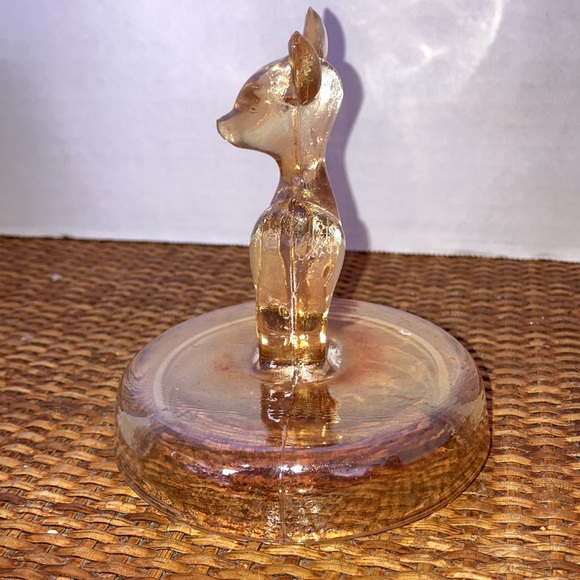 Jeanette Marigold carnival glass deer trinket box/powder lid 1940s - Picture 3 of 6